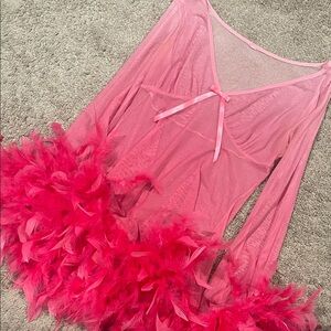 Sheer Pink minidress with feathers